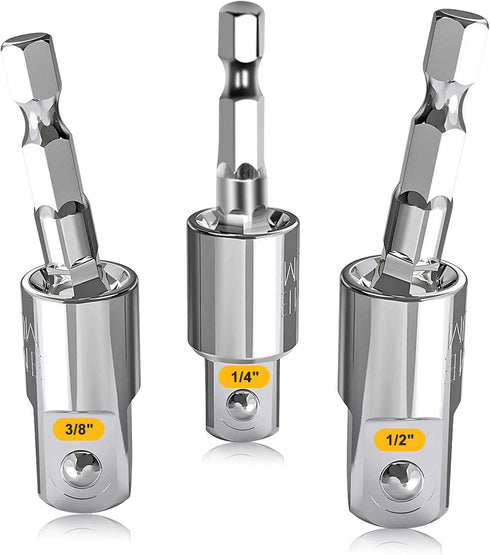 3 Pack Socket Adapter, 360 Degree Drill Adapter, 1/4 swivel socket Set, CR-V Steel Plating Finished, Use With Impact And Power Drill...