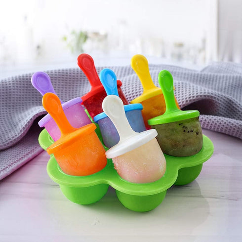 Mini Silicone Popsicle Mold, 7-cavity DIY Ice Pop Mold with Colorful Plastic Sticks, Popsicle Makers for Egg Bites, Lollipop and Ice Cream Mould, ...