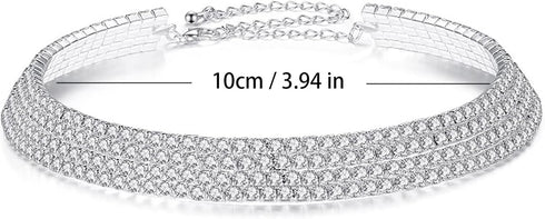Kucheed Rhinestone Choker Necklaces,4 Row Silver Diamond Necklace,Sparkly Crystal Tennis Necklace Chain Jewerly,Fashion Bridesmaid Bridal Wedding ...