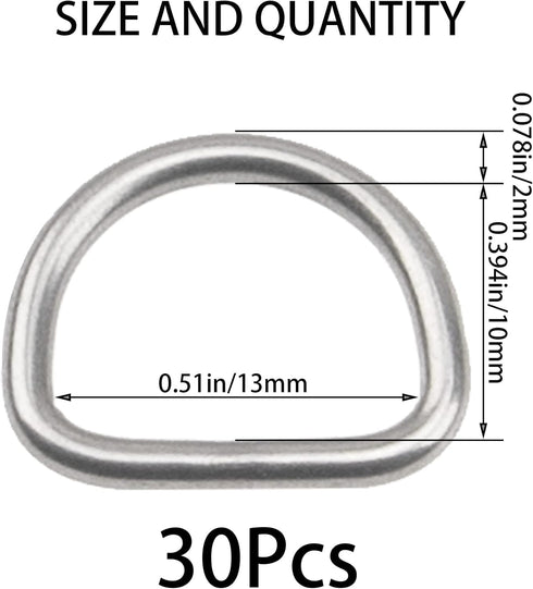 30Pcs 304 Stainless Steel Welded Heavy D-Rings for Hand DIY Accessories Hardware Bags Ring Dog Leashes Dee Ring (1/2inch)...