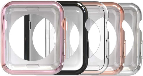 Simpeak 5PACK Soft Back Case Compatible with Apple Watch Series 9 8 7 (41mm 45mm) Series 6 SE 5 4(40mm 44mm) Series 3 2 (38mm 42mm),Clear/Black/Pi...