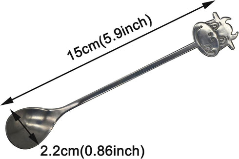 Maydahui 2PCS Cow Spoon 5.9inch 18/10(304) Stainless Steel Coffee Spoon Cartoon Animal Dessert Spoon Tableware Kitchen Tools for Sugar Tea Drink I...
