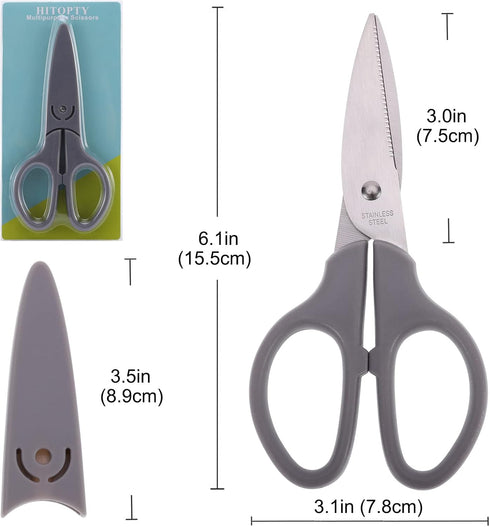 Grey Multipurpose Scissors, 6in Straight Sturdy Sharp Scissors for Office School Student Home General Use Sewing Fabric Craft Supplies with Cover...