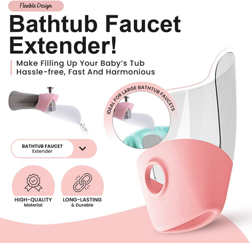 Bath Helper - Bath Tub Faucet Extender - Guides Water Directly from Faucet to Baby Bath Tub Without Excessive Water Waste and Splashing (Pink)...