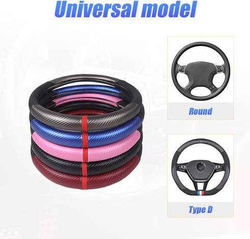 Car Steering Wheel Cover, 15 inch Anti-Slip Steering Wheel Protector, Carbon Fiber & Microfiber PU Leather Steering Wheel Cover for Women and Men,...