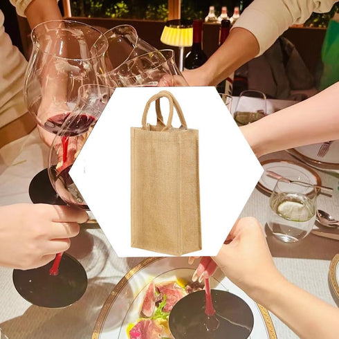 1Pack Jute Burlap 2 Bottle Wine Gift Tote Bags with Soft Cotton Handles Reusable for Wedding, Parties,Birthdays...