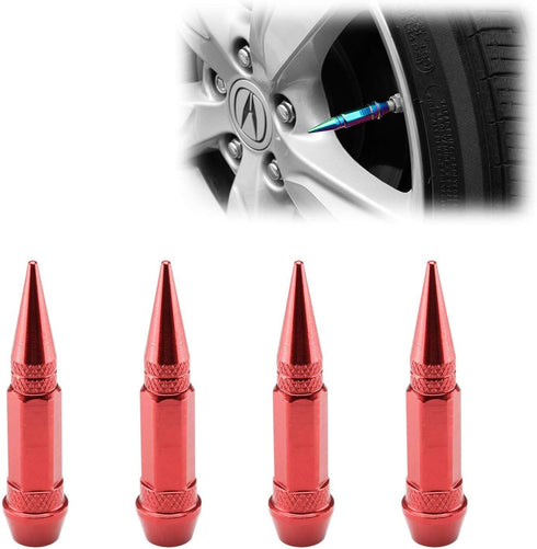 TVC28 Red 4pcs Long Spike Spiked Tire Valve Stem Caps Metal Thread Wheel Tires...