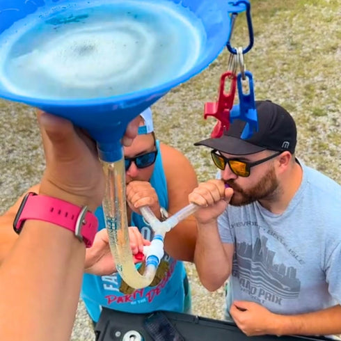 Beer Bong Tube and Funnel - with Valve, Optional Single or Double Header Y-Attachment, 5 Interchangeable Mouthpieces, Shotgun Keychain Tool - Kink...
