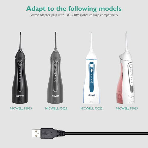 for Nicwell Water Flosser Charger, Lnauy Power Cord Compatible with Nicwell F5025 COSLUS F5020E Oralfree Cordless Portable Water Dental Flosser Re...