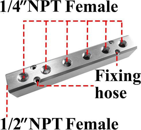 Beduan 6 Way 8 Port 1/2"NPT Input Port 1/4"NPT Output Port Aluminum Air Hose Inline Manifold Block Splitter,Pneumatic Air Compressor Manifold Fitt...