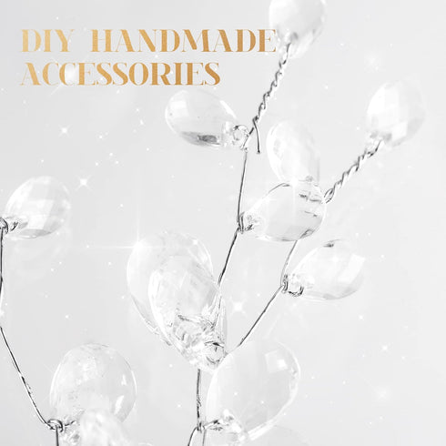 Kisangel White Artificial Flowers 50Pcs Artificial Flower Stem with Crystal Acrylic Bead Drop Pearl Sticks Beaded String Bridal Bouquet Picks for ...