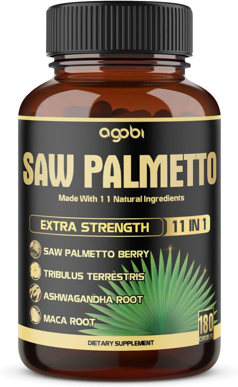 11in1 Saw Palmetto Capsules with Ashwagandha, Turmeric, Tribulus, Maca, Green Tea, Ginger, Holy Basil & More - Healthy Prostate & Hair Support - 1...