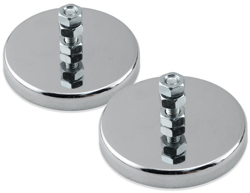 Master Magnetics Round Base Magnet with Bolt - 2.65" Diameter, 1.275" Total Height, 65 Pound Pull, Chrome, Pack of 2, RB70B3NX2...