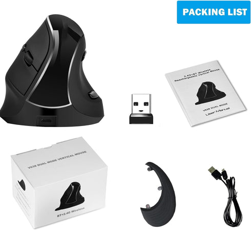 Ergonomic Vertical Mouse: 2.4G Bluetooth Dual Mode Optical Computer Mice,Wireless Rechargeable Mouse with Removable Palm Rest,Compatible with Wind...