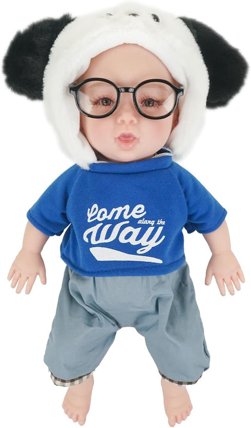 Full Silicone Doll Clothes Outfits for 14", Reborn Baby Doll Suit Accesories Set - Newborn Girl Boy Baby Clothing Gifts Set - Blue Set & Frame (Cl...