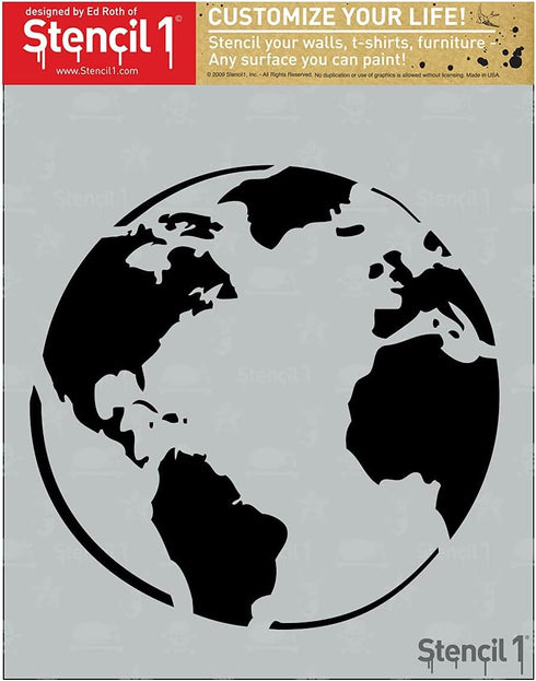 Stencil1 Earth Stencil|Globe Stencil 8.5 x 11 inches for Painting on T-Shirts, Canvas, Wall, Wood, and Home Decor|Wall Decals - Reusable...