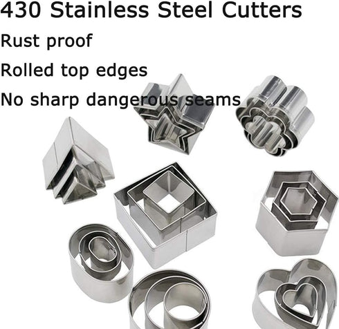 Mini Metal Cookie Cutters Set, Geometric Shapes Cookie Biscuit Cutter Set, Star Flower Hexagon Round Heart Square Triangle Oval Stainless Steel Cu...