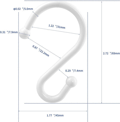 Metal Shower Curtain Hooks?Set of 12 Rings?Rust Resistant S Shaped Hooks Hangers for Shower Curtains, Kitchen Utensils, Clothing, Towels, etc. (Wh...