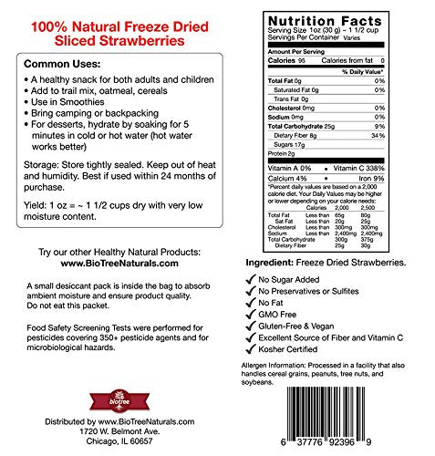 BioTree Labs Freeze Dried Sliced Strawberries - Pack of 1.5 oz, 100% Natural Sliced Fruit, Great for Healthy Snacks, Cereal Toppers, Cupcakes, Smo...