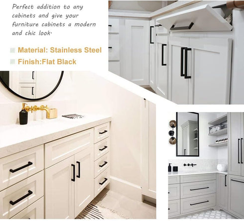 goldenwarm Black Kitchen Cabinet Handles Dresser Drawer Pulls 3in Hole Centers- LSJ12BK76 Flat Black Furniture Hardware Square Bar Handles Bathroo...