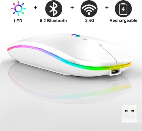 2 Pack Wireless Bluetooth Mouse,LED Dual Mode Rechargeable Silent Slim Laptop Mouse,Portable(BT5.2+USB Receiver) Dual Mode Computer Mice,for Lapto...