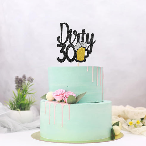 Maicaiffe Black Glitter Dirty 30 Cake Topper - Happy 30th Birthday Cake Topper - Cheers to 30 Years - 30th Birthday Cake Decorations...
