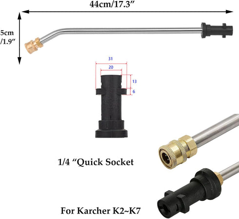 Pressure Washer Extension Wand 17.3" Spray Attachment Lance Wand Extension for Karcher K2 K3 K4 K5 K6 K7, 5 Spray Nozzles, 30° Curved Rods...