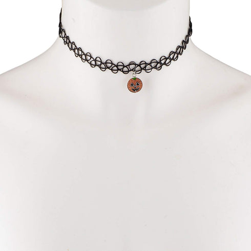 LUX ACCESSORIES Halloween Black Tattoo Stretchable Choker Glittery Pumpkin Cat Pendant...