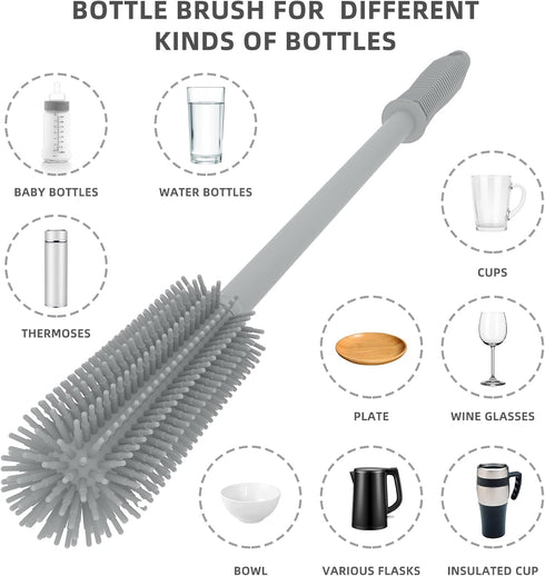 Silicone Bottle Cleaning Brush | 2 Pack| 15.7”+12.6” Water Bottle Brush Cleaner Brush for Hydro Flask,Glassware,Vacuum Sports Bottle&Vases,Water B...
