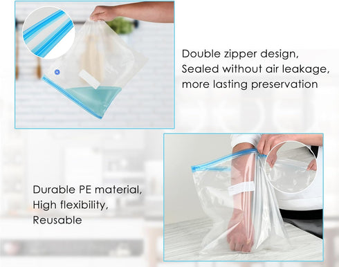 Sous Vide Bags Set of 21 Pieces (Includes 5 Large/5 Medium/5 Small Vacuum Seal Bags, 1 Hand Pump and 5 Sealing Clips) for Sous Vide Cooking, Micro...