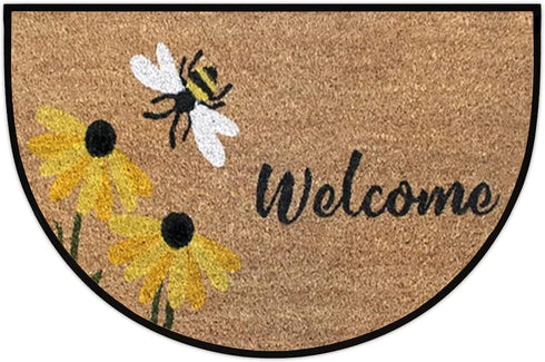 Bee Happy Door Mat Half Round Door Mat Outdoor Entrance,for Outside Entry 18x30 in Wear Resistant Semi Circle Floor Mats Area Rugs for Kitchen...