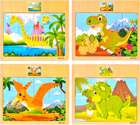 Mynd Games Dinosaur Wooden Jigsaw Puzzle Bundle - 4 Pack 12 Pieces Each for Kids Ages 3+, Educational Learning Toys Gift Set for Children Boys and...