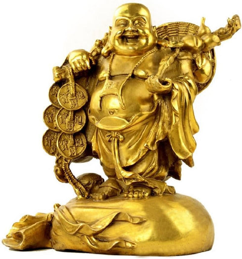 Fengshui Statue Buddha Brass Statues Laughing Buddha Carrying Bag God of Wealth Figurines Buddha Statues Home Decor Housewarming Congratulatory Gi...