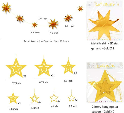 Decor365 Gold Star Garland Hanging Twinkle Little Star Decorations Glittery Gold Party Supplies for Baby Shower Birthday New Year Eve Bridal Gradu...