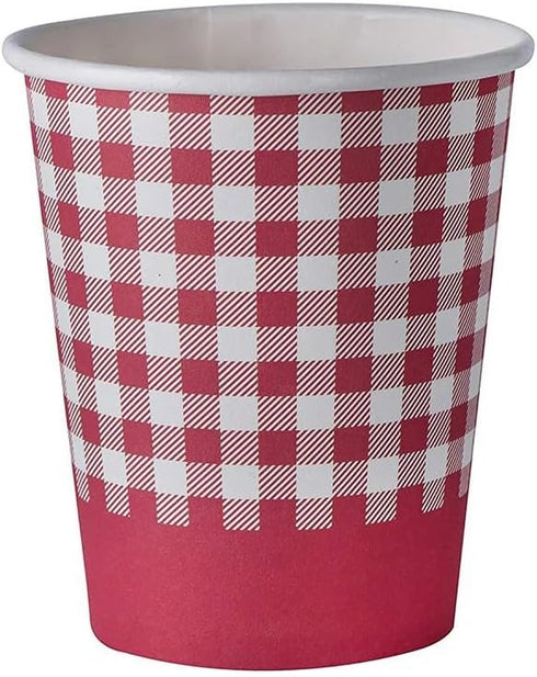 Hammont Picnic Cups – 9 oz Gingham BBQ Party Supplies - Birthday | Backyard | Picnic Decorations - Red & White Checkered Disposable Paper Cups (50...