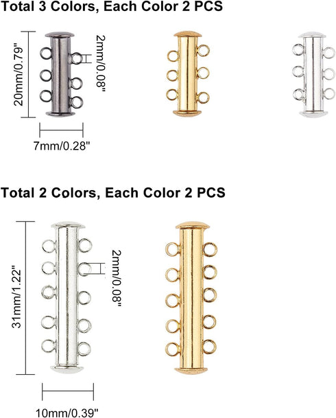 PH PandaHall 10 Sets Slide Clasp Lock, Multi Strand Slide Magnetic Tube Clasps Bracelet Necklace Connectors Layering Clasp for Layered Necklace Br...