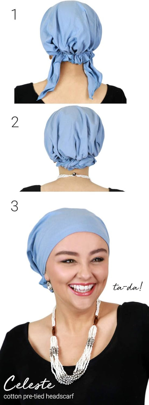 Hats Scarves & More Chemo Headwear Cancer Scarf 50+ UPF Sun Protection Pre Tied Headscarf Head Coverings Cotton Celeste...