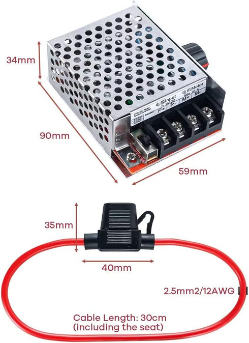 PWM Motor Speed Controller DC 7-70V 30A 12V 24V 36V 48V with 30 Amp Fuse...