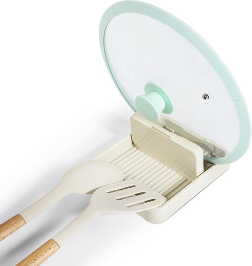 Spoon Rest with Pot Lid Holder For Stove Top, Spoon Holder for Kitchen Counter, Neat & Drip-Free While Cooking or Eating, Perfect for Placing spoo...