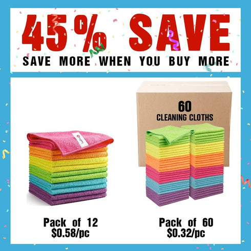 Orighty Microfiber Cleaning Cloths, Pack of 60, Highly Absorbent Cleaning Supplies, Lint Free Cloths for Multiple-use, Powerful Dust Removal Clean...