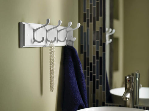 Liberty Hardware 129847 18-Inch Coat and Hat Rail/Rack with 4 Heavy Duty Hooks, White and White...