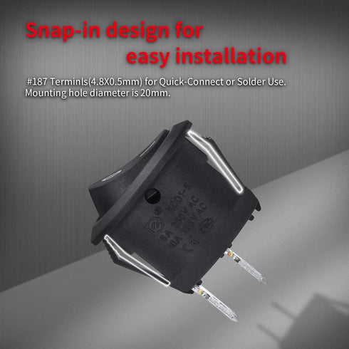 DaierTek ON Off Round Rocker Switches SPST 20mm Mini 12 Volt DC Mini Circle Toggle Switch 12V for Car Automotive RV 2 Pin Switch 120V Wired KCD1-5...