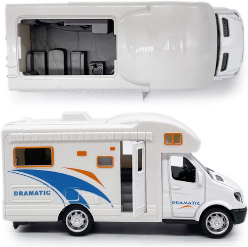 Mini Toy Camper RV Motorhome Toys for Boys Pull Back Diecast Model Car Recreational Vehicle Adventure with Furniture Roof and Side Door Open Child...