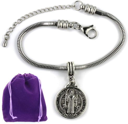 San Benito Medalla - Catholic Gifts of St. Benedict Bracelet Stainless Steel Snake Chain with St Benedict Medals and Medalla de San Benito Necklac...