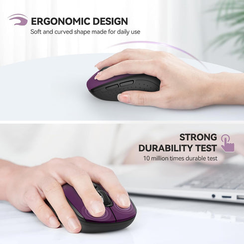 TECKNET Bluetooth Wireless Mouse, 2-in 1 Bluetooth 5.0 & 3.0 Mouse 2.4G Wireless Portable Optical Mouse with USB Nano Receiver, Ergonomic Mouse fo...