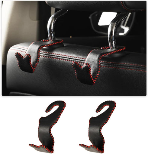 Car Seat Headrest Hooks 2 Pcs, Leather Durable Auto Backseat Hangers Storage Organizer, Universal Vehicle Interior Holder Accessories for Purse Gr...