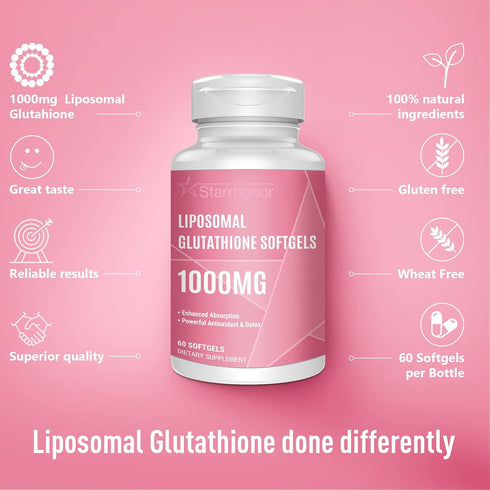 Liposomal Glutathione Softgels 1500MG, Reduced Glutathione Supplement with Vitamin C, Better Absorption, Non-GMO Powerful Antioxidant for Aging De...