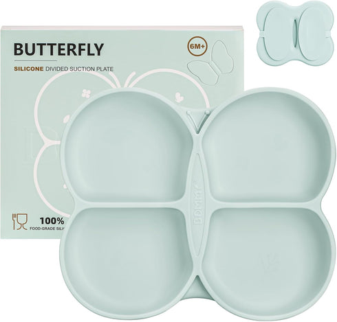 Butterfly Silicone Toddler Plates with Suction, Divided Design Suction Plates for Toddlers Babies, Food Grade Soft Safe BPA-Free Silicone, Dishwas...