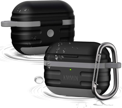 KMMIN Waterproof Case for AirPods Pro 1st & 2nd Generation, Premium Silicone Protective Case for AirPods Pro, Wireless Charging, Shockproof, Carab...