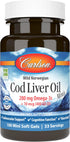 Carlson - Cod Liver Oil Minis, 280 mg Omega-3s + Vitamins A & D3, Heart Support & Cognitive Function, Vision Health, 100 Mini Softgels...